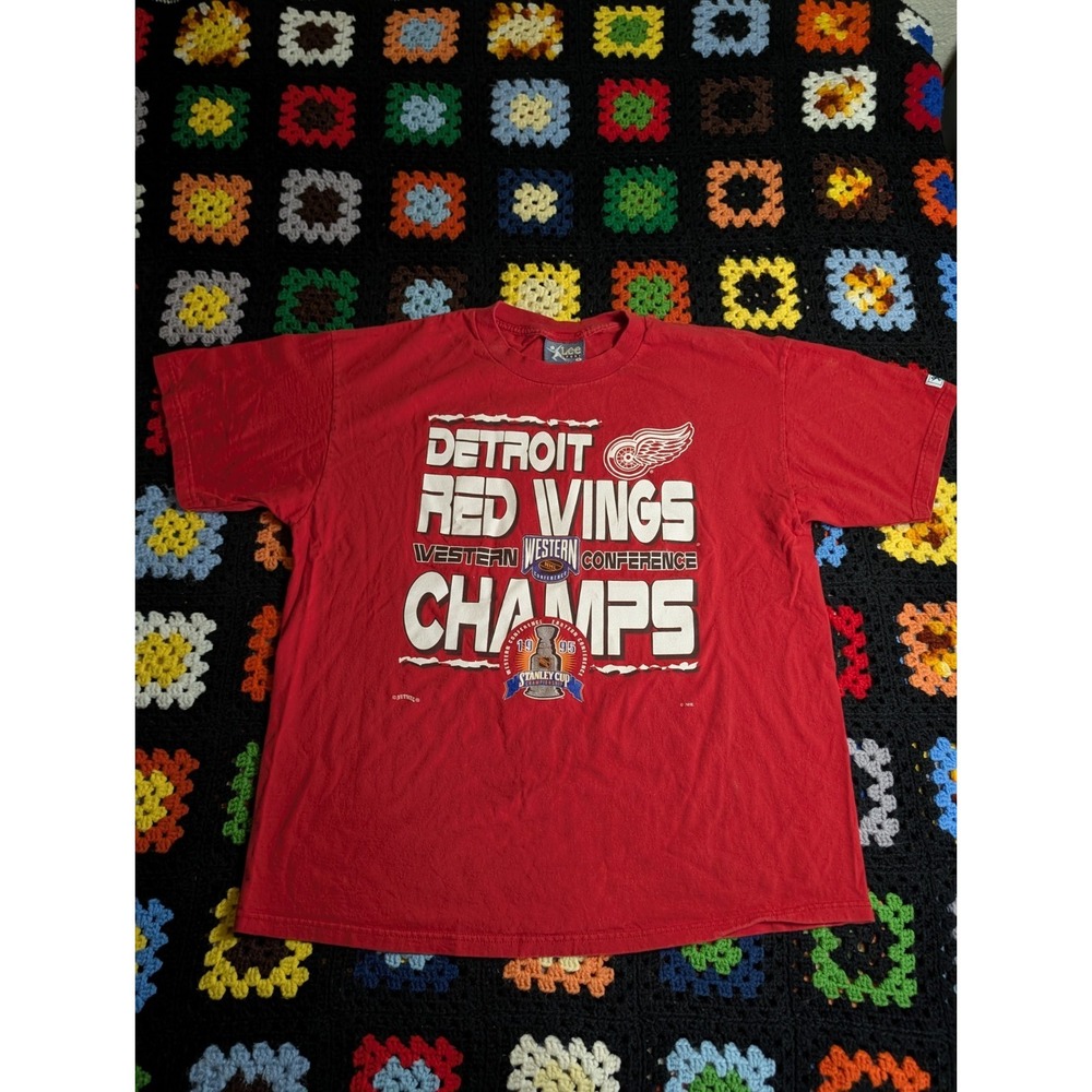 Vintage Detroit Redwings Shirt Men's Extra Large 1995 Western Champs USA Nutmeg
